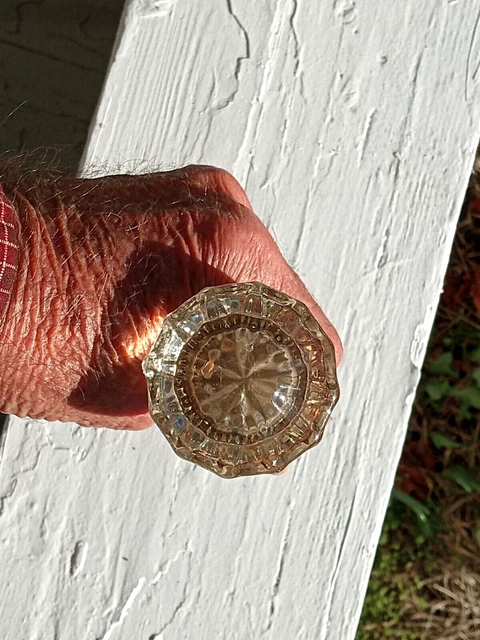 Antique/Vintage  Amber 12 Point Glass Door Knob SET on a Spindle