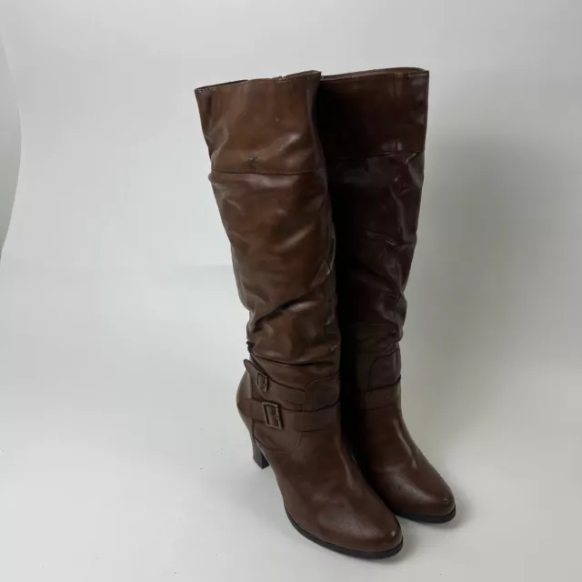 Style&co. Rudyy Women's Brown Riding Boot Solid Leather Round Toe Zipper 11M