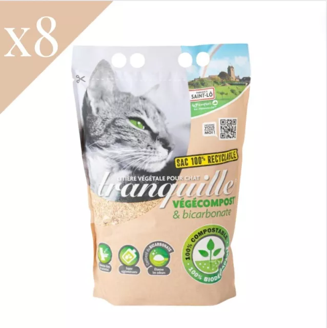 Tranquille - Litière pour chats Vegecompost et Bicarbonate 4L - carton de 8