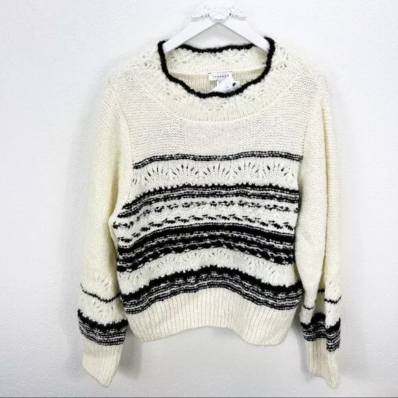 Topshop Large 12 White Black Sweater Knit Round Neck L NWT