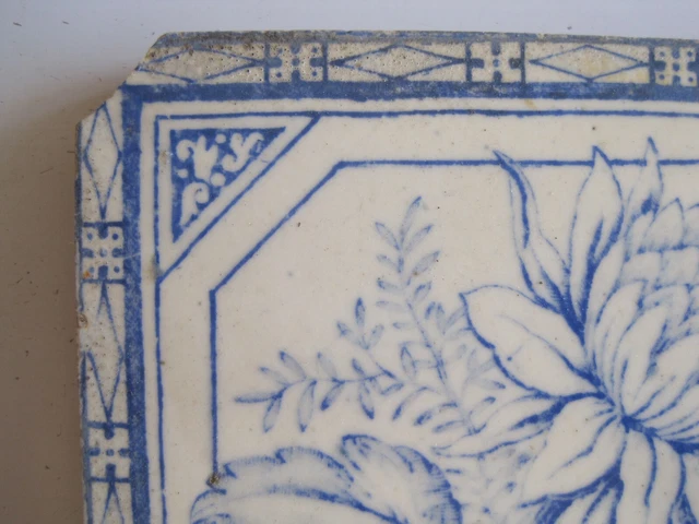 Antique Victorian 6" Blue & White Floral Tile - Mansfield Bros C1895 3