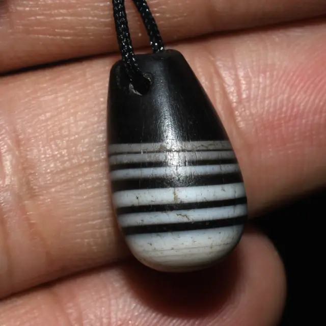 Large Ancient Old Banded Agate Stone Amulet Bead Circa 1200 Years Old