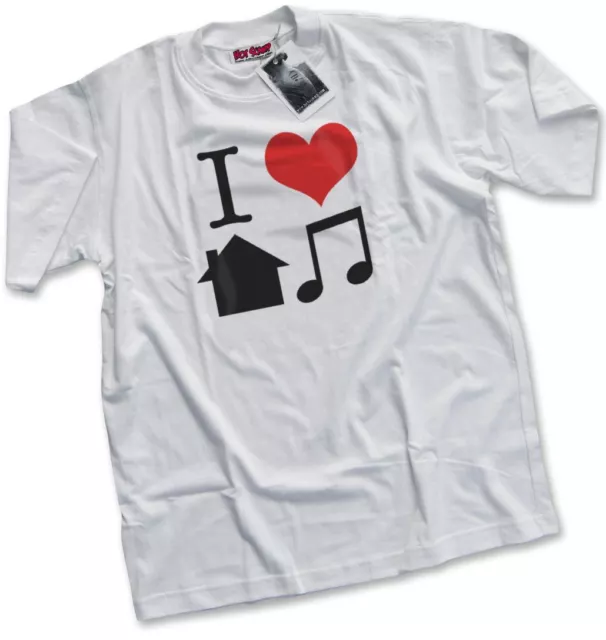 NUOVI I Love House Musica D&B DJ Top Rave Ibiza Da golf Bianche Da Uomo T-Shirt