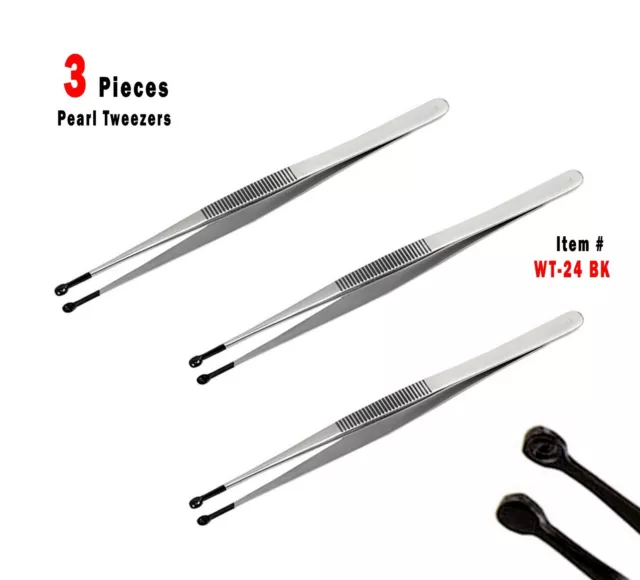 3 Pcs 6" Bead & Pearl Sorting  Holding Tweezers PVC coated Tip surgical  steel