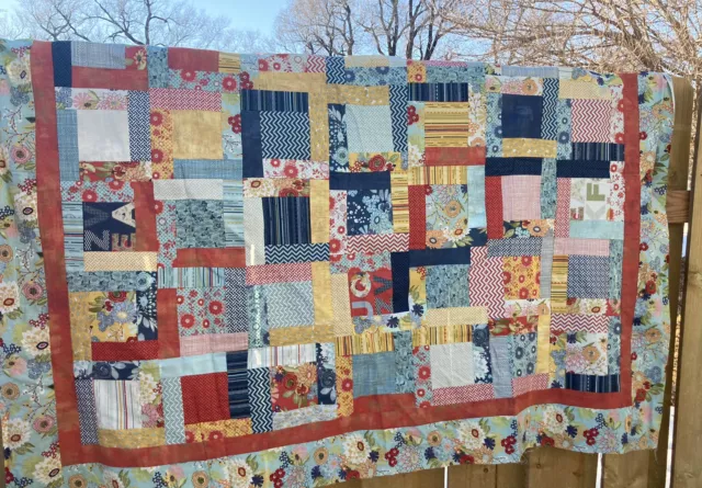 Quilt Top Unfinished Patchwork 59x66 Shabby Chic Cottagecore Farmhouse Style NEW