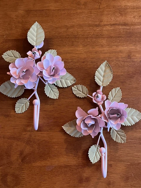 Pair of Metal Pink Flower Wall Hanging Hooks Coat Robes Hat Purse