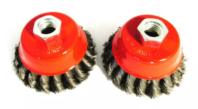 3" Knot Type Wire Cup Brush for 5/8" arbor angle grinders - 2 pc set