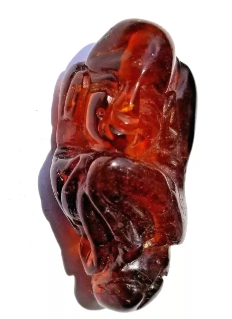 Antique JAPANESE OJIME BEAD carved AMBER Figure of Old Sage Early 20th cent Nice