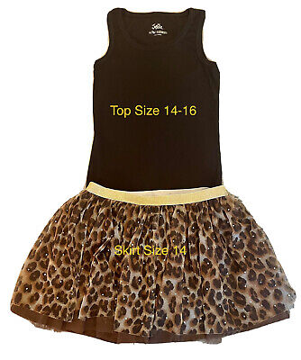 Justice Girl's Size 14 Leopard Print Tutu Skirt & Black Tank Top