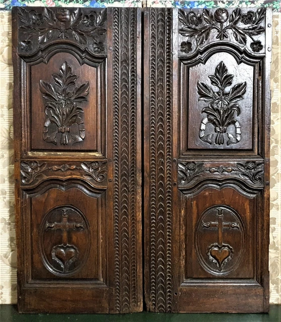 Pair 18 th c The sacred heart panel door Antique french architectural salvage