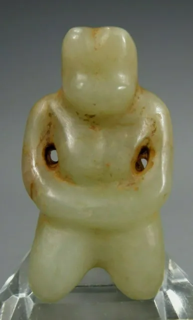 Fine China Chinese Russet/Green Jade Carved Amulet Figure of a Kneeling man