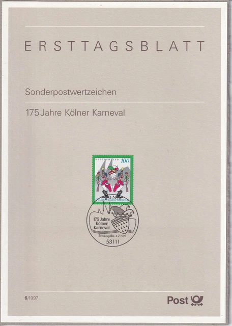 Ersttagsblatt ETB 6/1997 - "175 Jahre Kölner Karneval" - Stempel Bonn