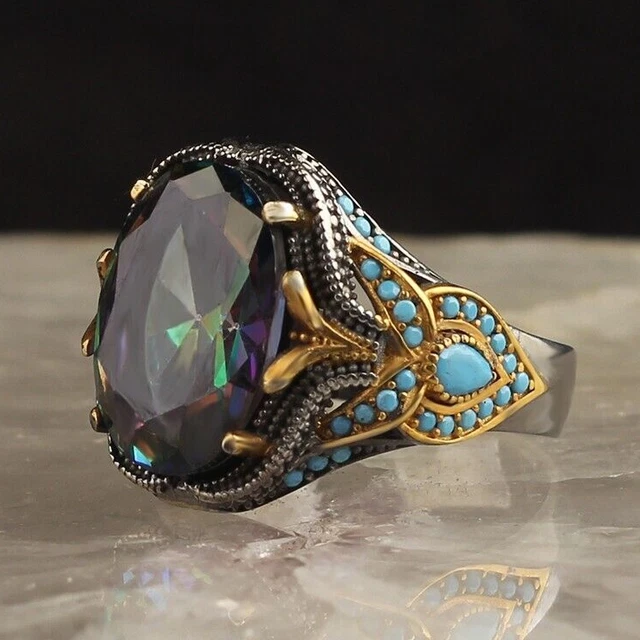 Bague pour homme en topaze mystique faite à la main en argent sterling 925...
