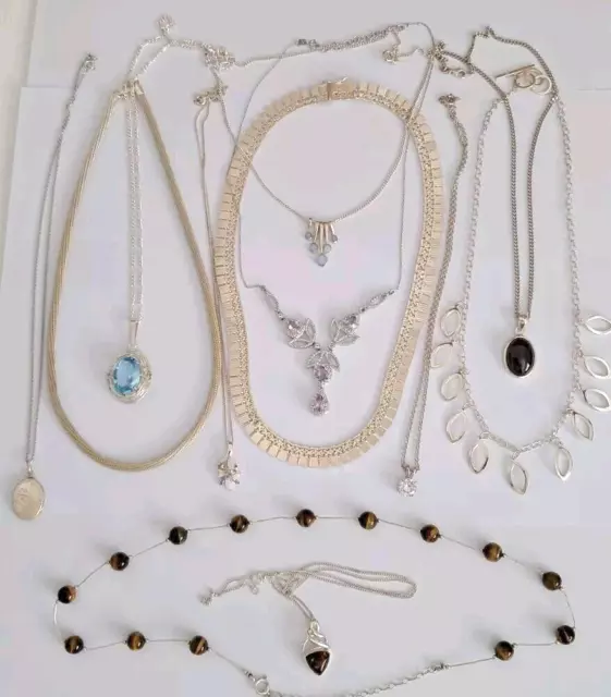 Solid Silver Ladies Job Lot of x 12 NECKLACES. 129Gram ( ALL GOOD TO WEAR)