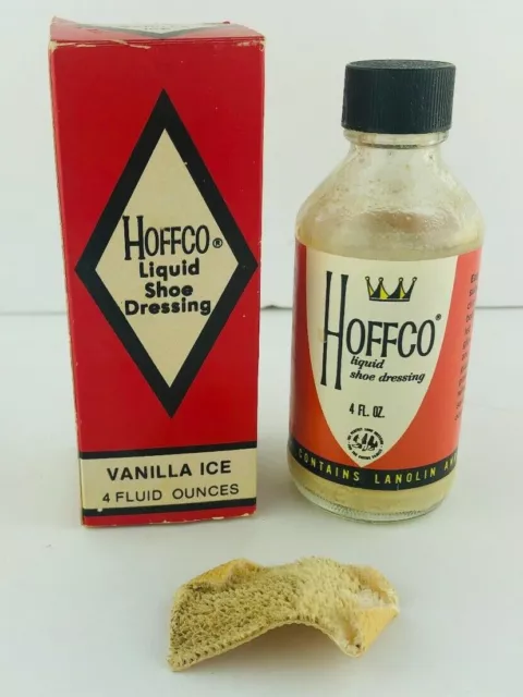 Vintage Hoffco Liquid Shoe Dressing Bottle & Box 3/4 Full Vanilla Ice Color Prop