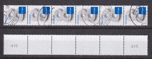 Bund 3188 RM 6er Streifen mit gerader-ungerader Nummer 8 Cent gestempelt