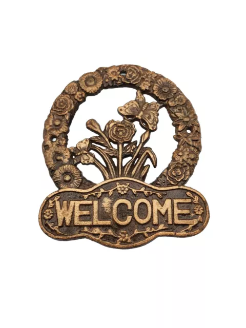 Welcome Sign Door Gate Wall Garden Flowers Cast Iron