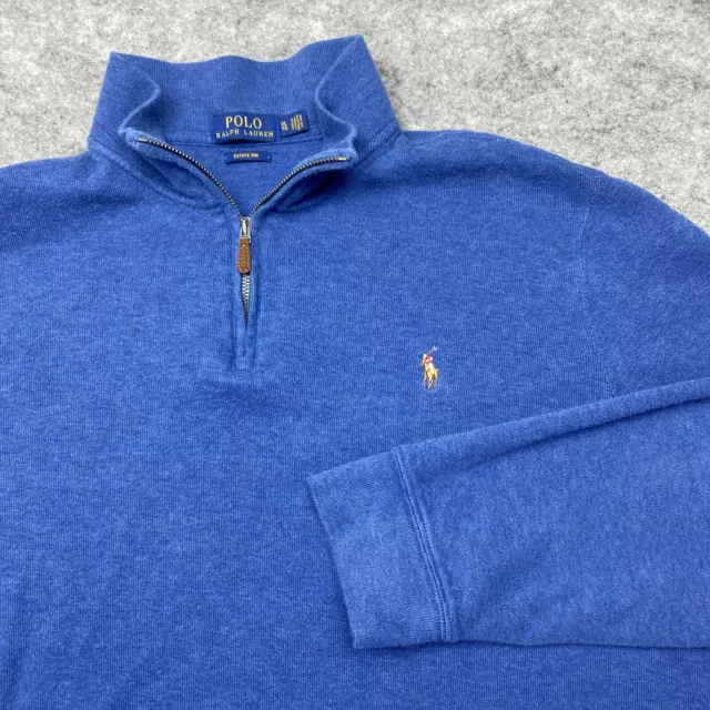 Polo Ralph Lauren Mens Sweatshirt XL Blue  Estate Rib 1/4 Zip Pullover Cotton