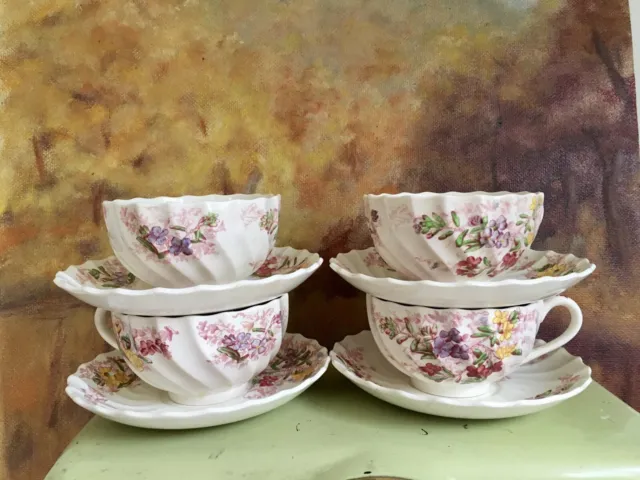 Vintage Copeland Spode Lot Of  4  Beautiful FAIRY DELL Tea Cups & Sauces