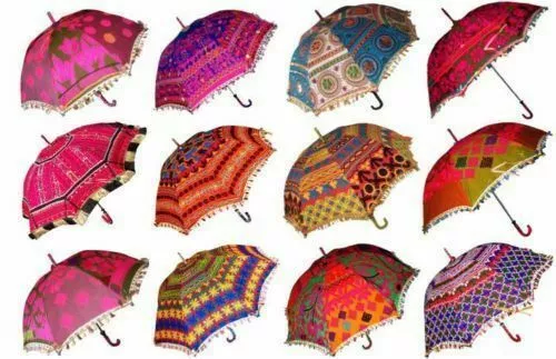 10 Wholesal Lot Vintage Decorative Indian Embroidered Parasol Sun Shade Umbrella