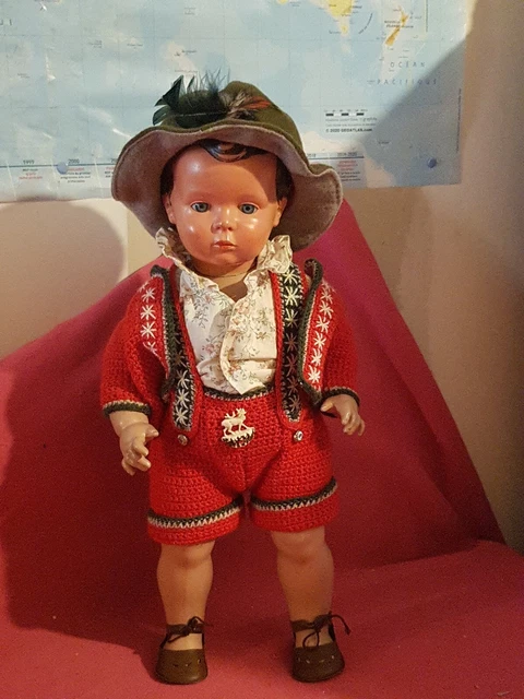 ancien Tres Beau POUPON 45 cm  " TORTUE " Joliment VETU STYLÉ, avec le CHAPEAU