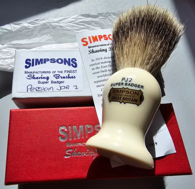 Simpsons Persian Jar PJ2 SUPER Badger Hair Shaving Brush - New (Silver Tip Hair)