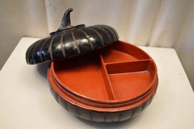 Vintage Burmese Lacquerware Pumpkin Box (Small/Black) Decorative Collectibles "1 5