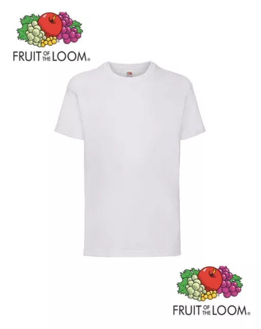 Fruit Of The Loom Childrens Kids Boys Girls Plain WHITE Cotton Tee T-Shirt