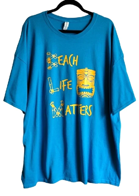 Vintage Beach Life Matters Tiki Bar Graphics Hawaiian Style TShirt Mens 3XL Teal