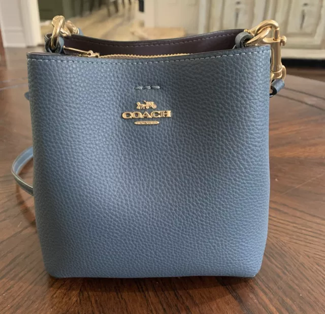 COACH BUCKET BAG Mini Town Purse Crossbody Shoulder Pebble Leather