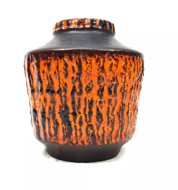 Vintage West German Pottery Carstens Lava Vase / Orange & Black / Retro 1970s