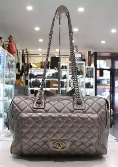 CHANEL QUILTED METALLIC Silver Bowling Bag *Verified Authentic* $2,655.94 -  PicClick