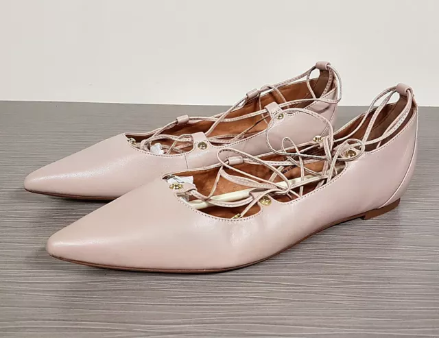 Halogen 'Owen' Pointy Toe Ghillie Flat Blush Leather Womens Size 9.5 M