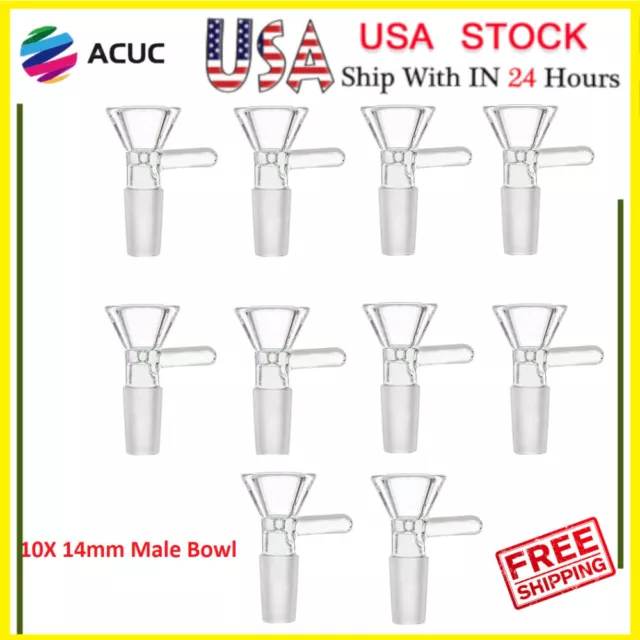 10X 14MM Male Glass Bowl For Water Pipe Hookah Bong Replacement Head