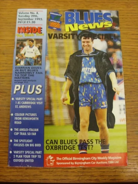 29/09/1992 Birmingham City v Cambridge United [Anglo-Italian Cup] (slight marked