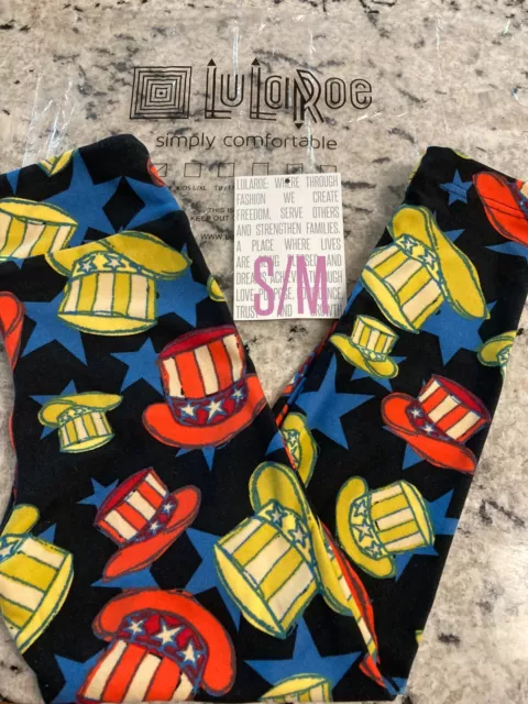 NEW 4thof July LuLaRoe Kids S/M Leggings Black w/ Blue Stars, Red Yellow Hats