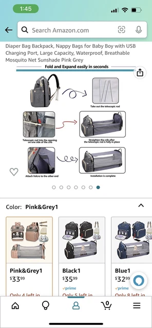 LAND Mummy Mom Diaper Bag gray Backpack Large Capacity Maternity Nappy
