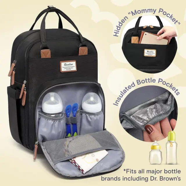 RUVALINO Diaper Bag Backpack, Multifunction Travel Back Pack Maternity Black 2
