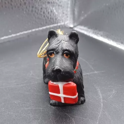 Black Scotty Scottish Terrier Dog With Present Ceramic Christmas Ornament