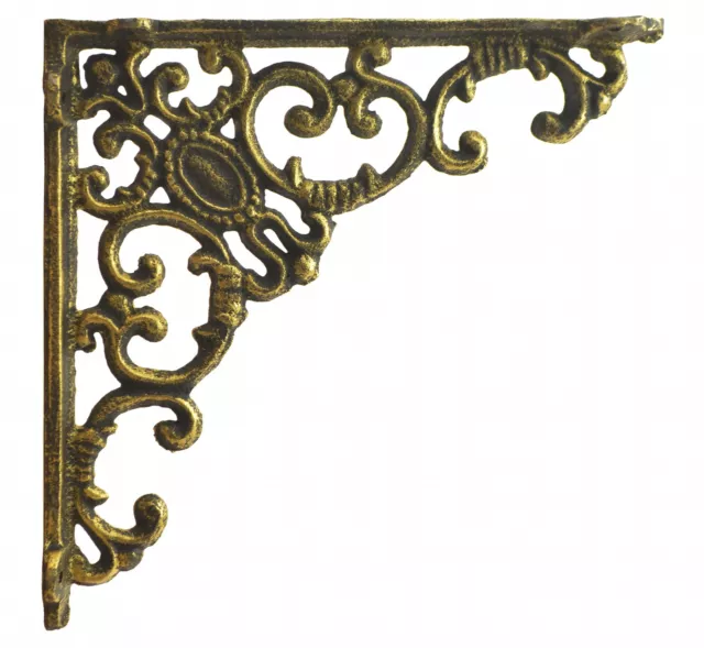 Decorative Cast Iron Wall Shelf Bracket Brace Ornate Curls Gold Decor 7.75" Deep