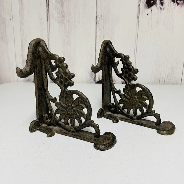 Cast Iron Doorstop Bookends Pair Set Flower Grapes Daisy Sunflower