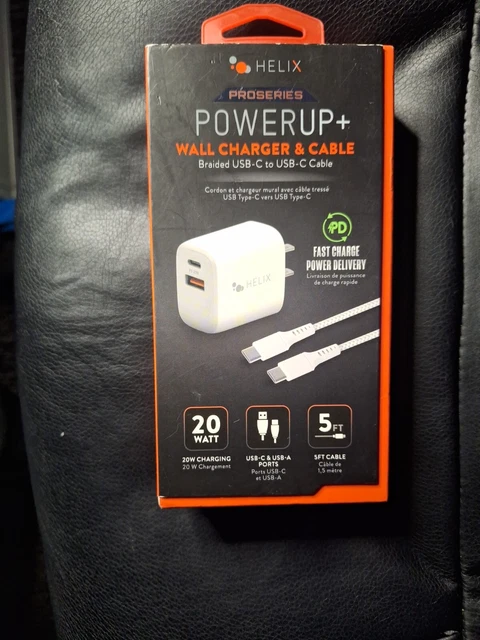 Helix Power+ Wall Charger & Cable & Helix Charge & Sync  C To C Retract Cable