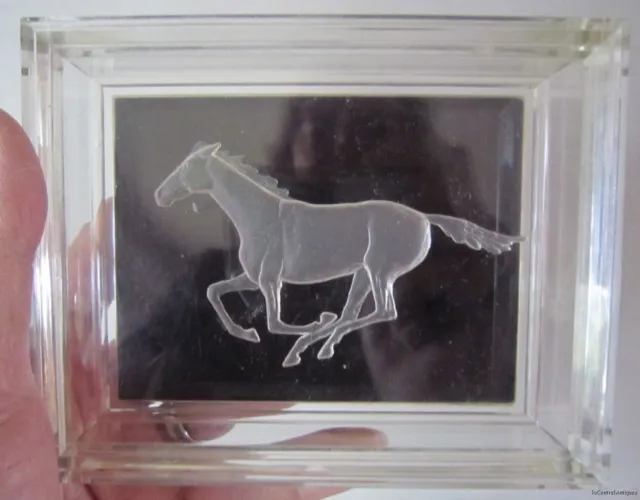Acrylic Jewelry, Trinket Box w/ Reverse Etched RUNNING HORSE Design
