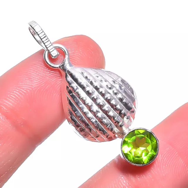 Natural Peridot Gemstone Pendant Ethnic Green 925 Sterling Silver Indian Jewelry