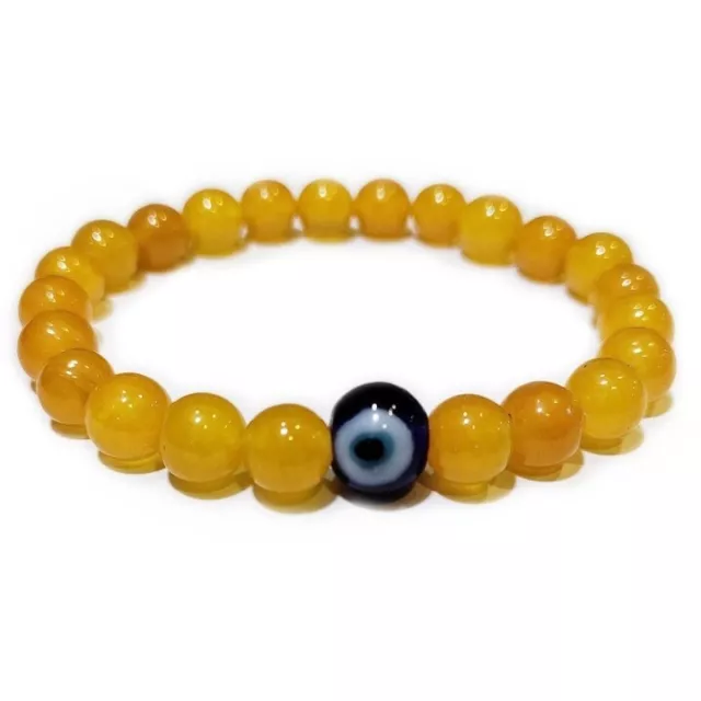 Bracelets Yellow Agate Stone With Evil Eye Bracelet for Men & Women 8 MM