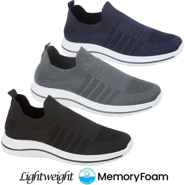 Mens Memory Foam Trainers New Slip On Walking Running Jogging Sports Gym Shoes