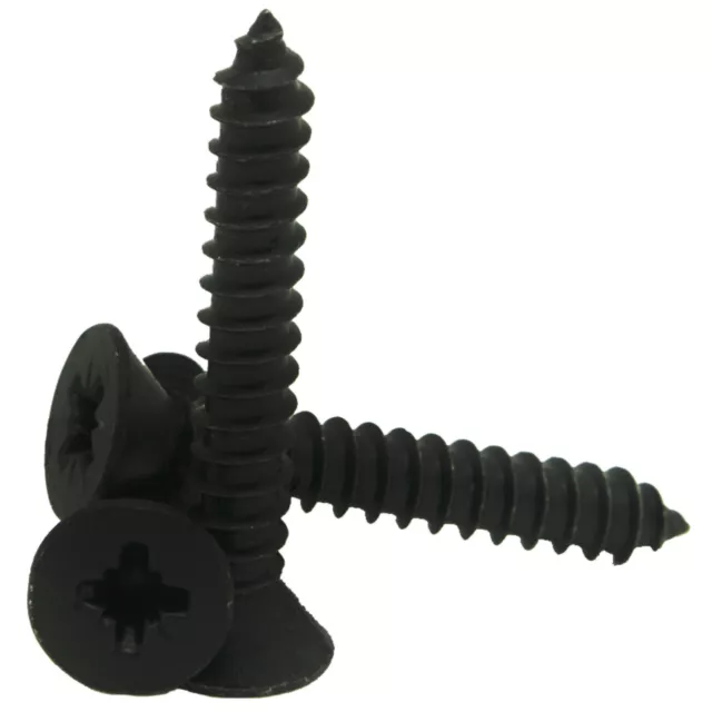 No 4 6 8 10 POZI FLAT COUNTERSUNK SELF TAPPING SCREWS TAPPERS ZINC PLATED BLACK