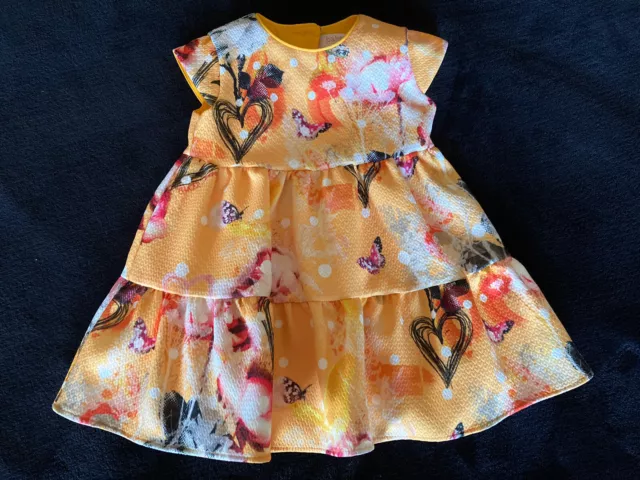 Gorgeous Ted  Baker Baby Girls floral Yellow dress Size 9-12 Months Lined Party