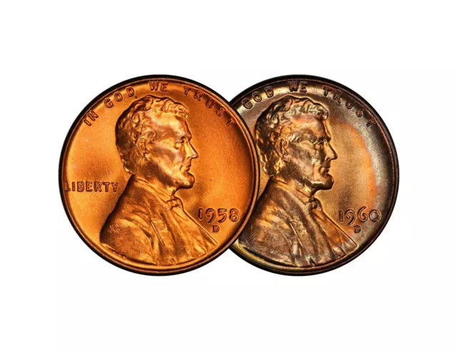 1958 D 1960 D Lincoln Wheat Memorial Cent 1c Brilliant Uncirculated 2 Set