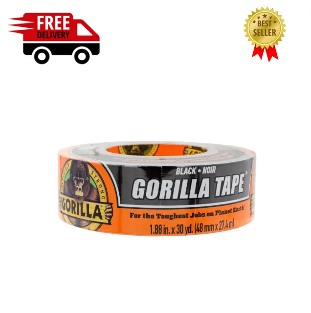 Gorilla 30 yd Black Duct Tape - Adhesive Thick Repair Heavy Duty Roll Waterproof